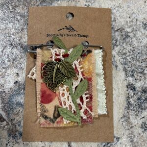 Floral Fabric Brooch with Leaf Accent